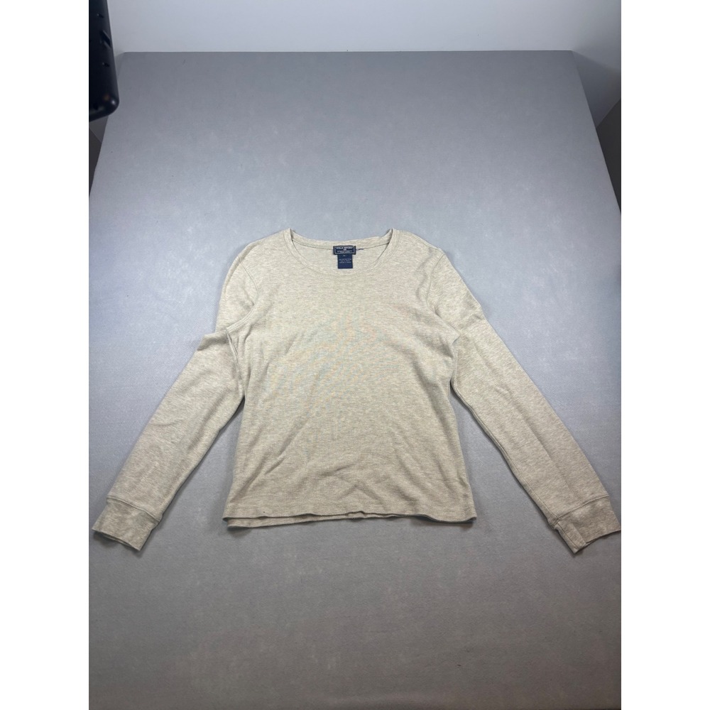Polo Sport Ralph Lauren Womens L Beige Waffle Knit Thermal Long Sleeve Top